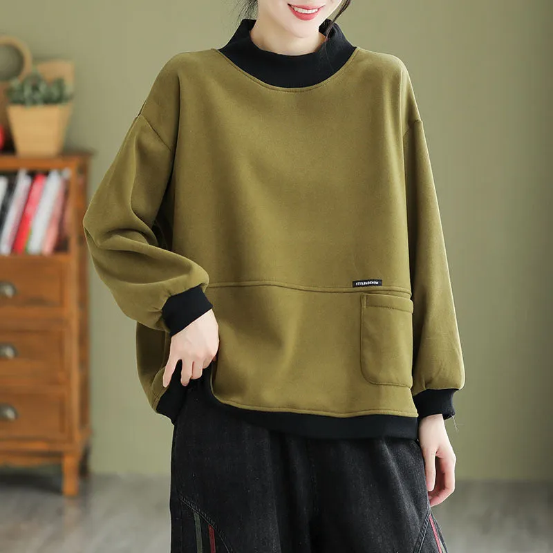 Active Performance Squirrel like Vintage Winter High Neck Fleece Lined Loose Fit Sweatshirt