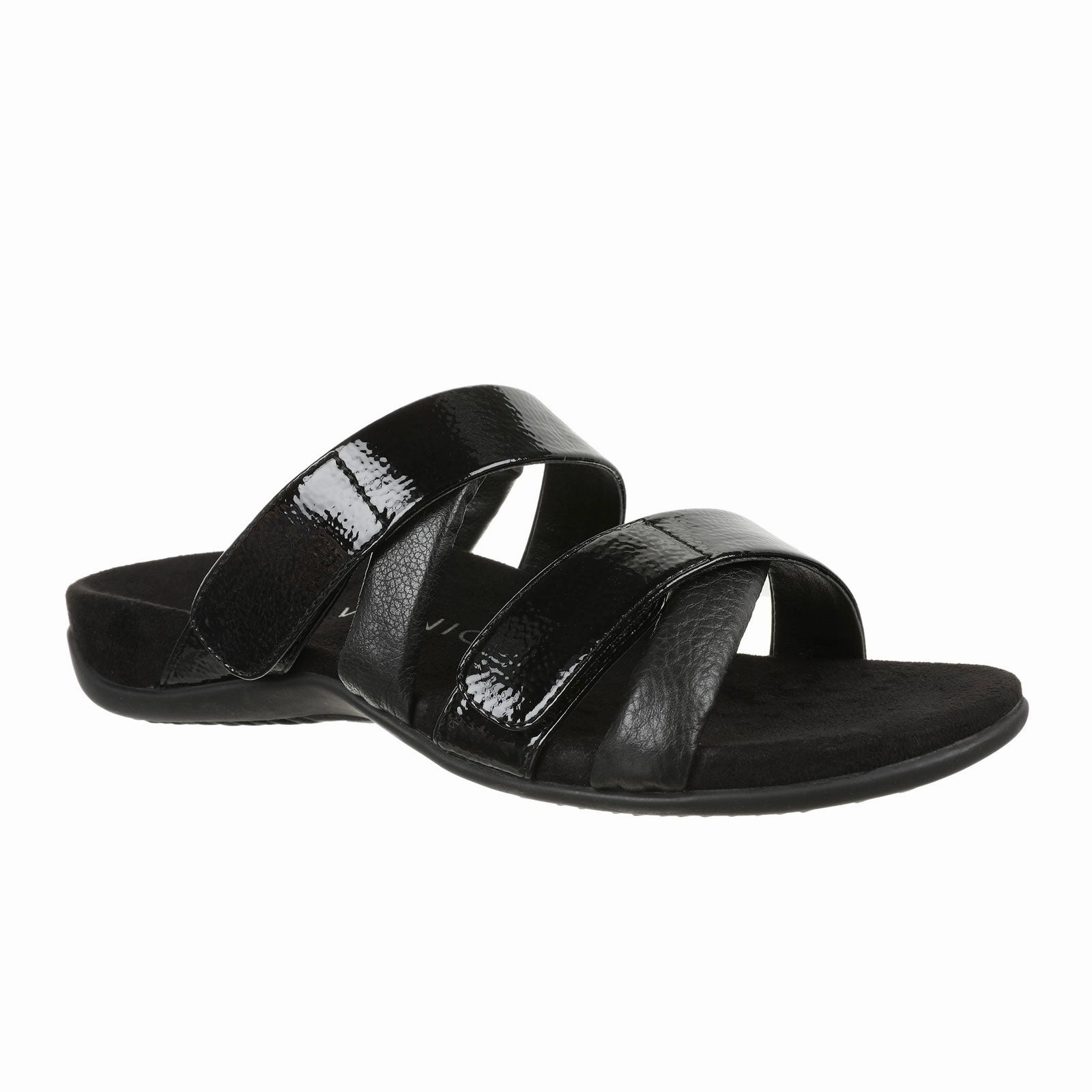 Vionic Hadlie Slide Sandal (Women) - Black Patent Relax Fit Sandal Machine washable