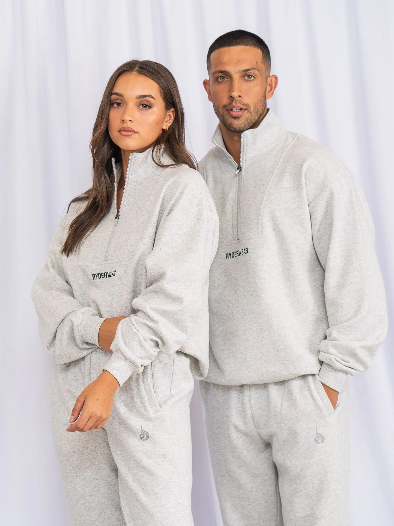 Unisex Half Zip Jumper - Snow Marl Bound Edges