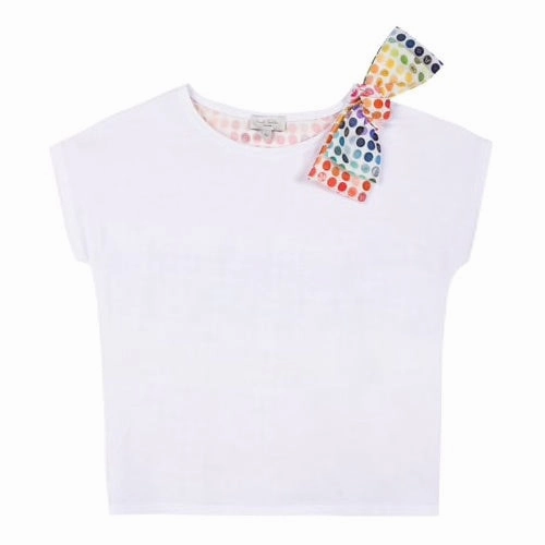 Paul Smith Junior Kids Girl Pixel Rainbow Shoulder Bow Tee Pre - teen Train journey clothes for children
