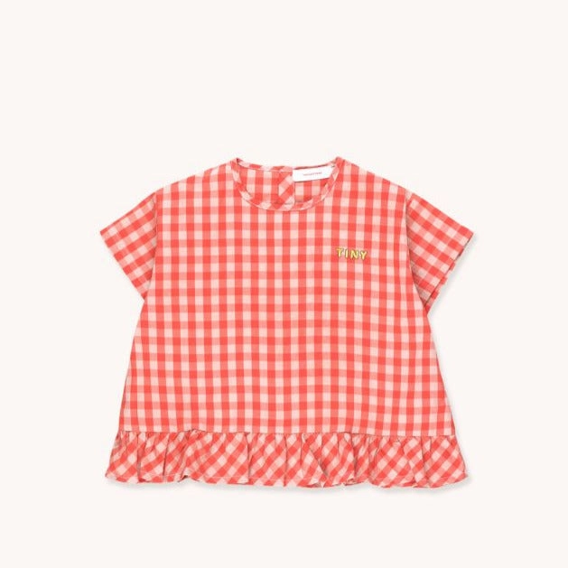 TINYCOTTONS Kids "TINY" FRILL VICHY BLOUSE in red/light nude 191 Silk like kids' wear