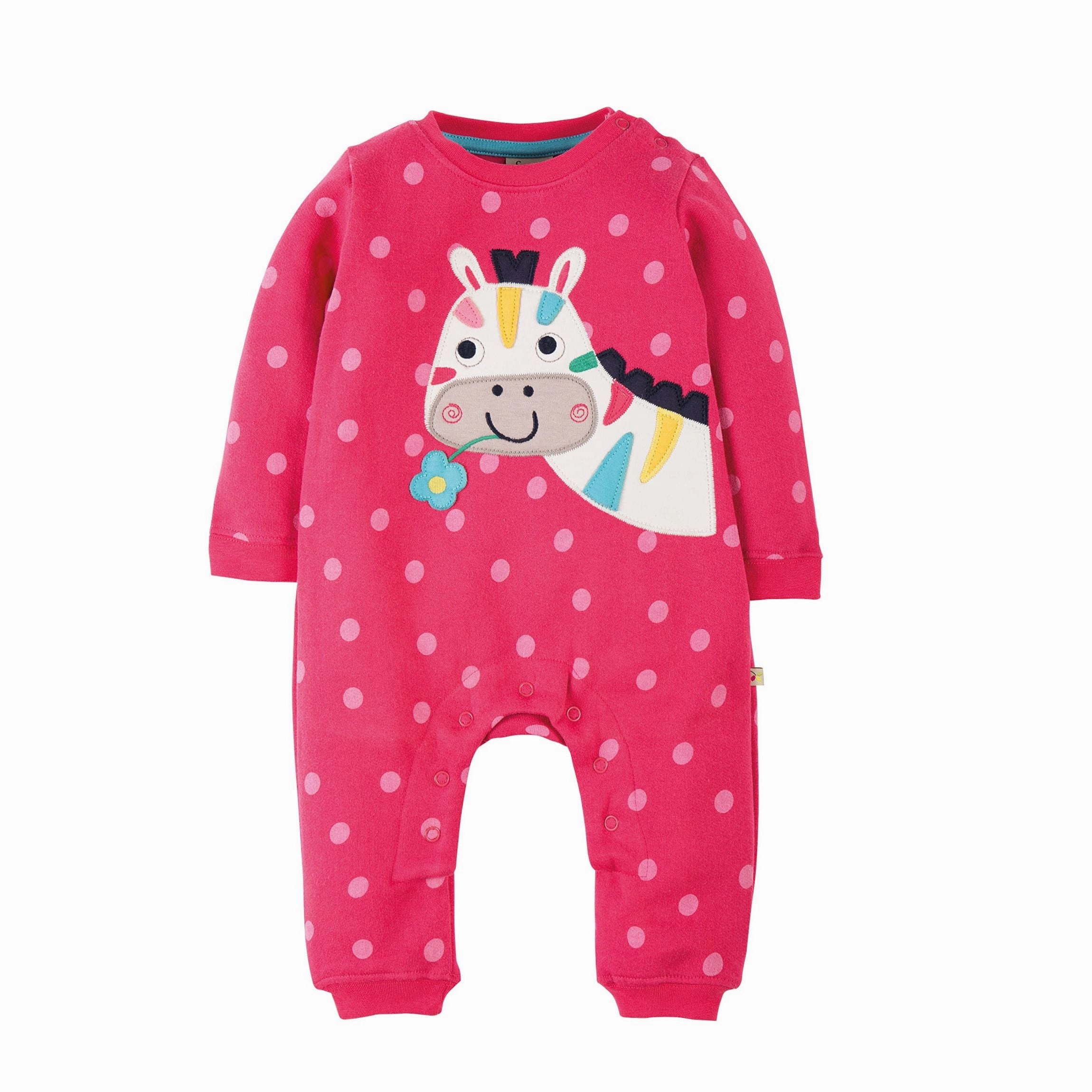 Frugi Baby Snug Cosy Raspberry Spot Zebra Romper Everyday