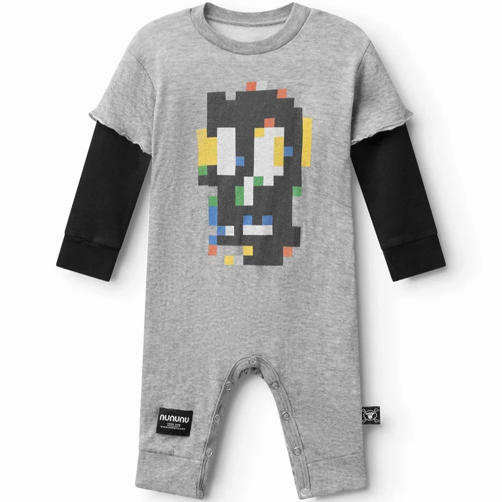 Swimwear for kids Nununu Baby SOFT PIXEL SKULL OVERALL - HEATHER GREY - 12M