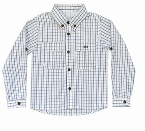 Summer kids' apparel Flagler Fishing Shirt - White and Blue Plaid
