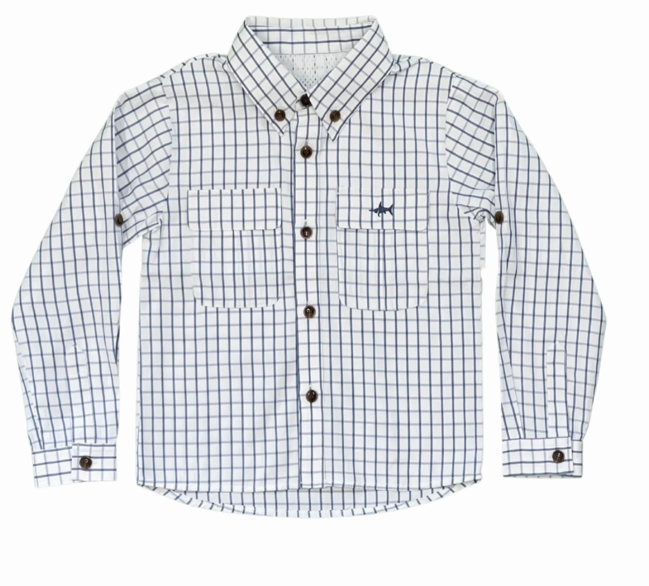Summer kids' apparel Flagler Fishing Shirt - White and Blue Plaid