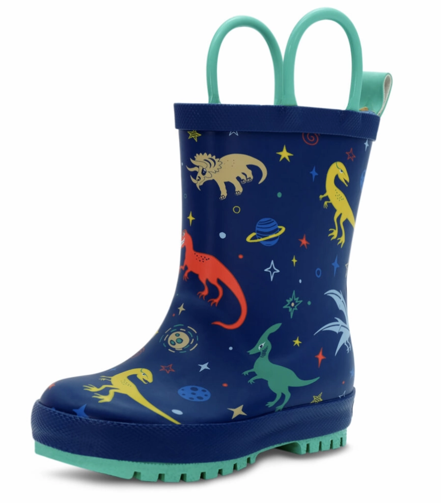 Size9: Jan & Jul SPACE DINOS Puddle Dry Loop Handle Rain Boots NEW Quick Fit Gear
