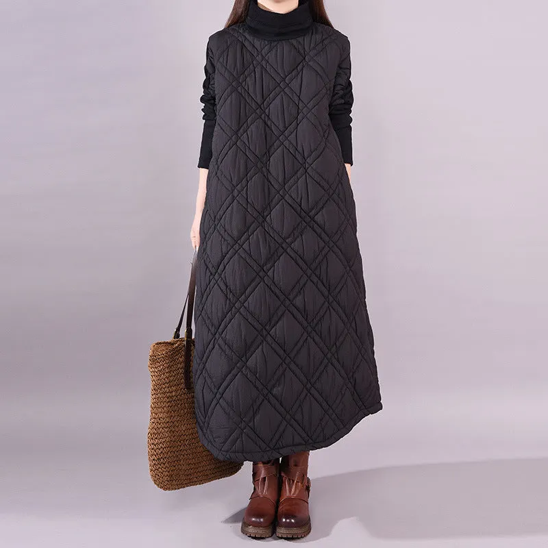Winter Geometric Quilted Pattern Warmth Turtleneck Dress Soft-touch