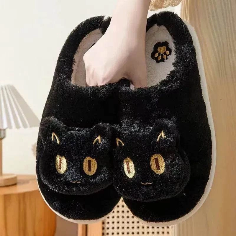 Snow Explorer Gear Cold Weather Trail Winter Cotton Cat Slippers Soft Plush Comfy Warm Couple Slip-On House Cute Cat Face Slippers For Winte
