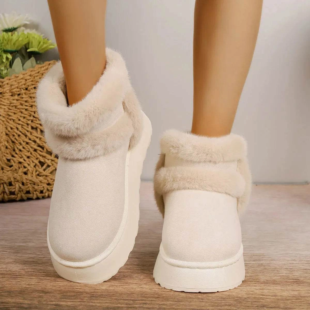 Winter Fleece-lined Snow Boots Warm Furry Women's Thick Bottom Casual Short Boot House Shoes Family