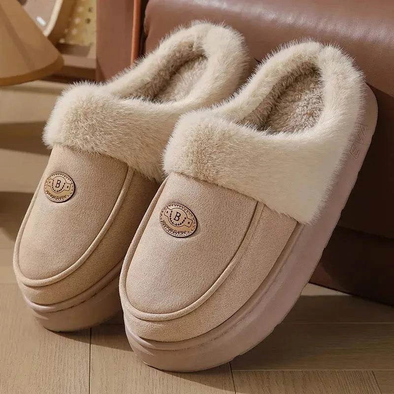 Winter Plush Slippers For Men Casual All-match Warm Suede House Shoes Indoor Non-slip Floor Bedroom Slipper Chill Protection Cold Snap