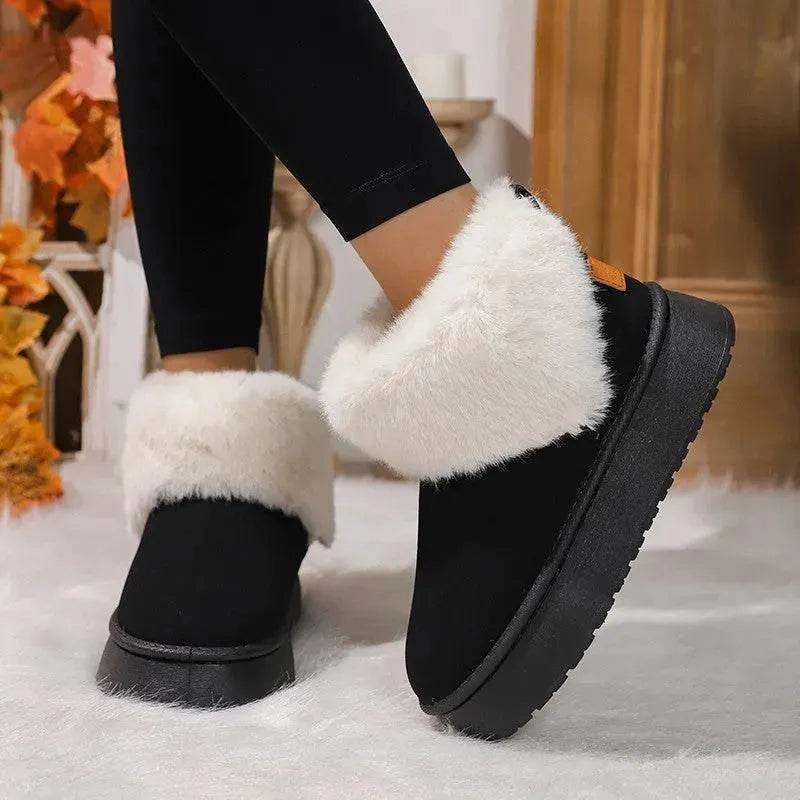 Winter Plush Snow Boots Fashion Round Toe Flat Thickened Suede Cotton Shoes For Women Casual Warm Short Boot Adventure Ready