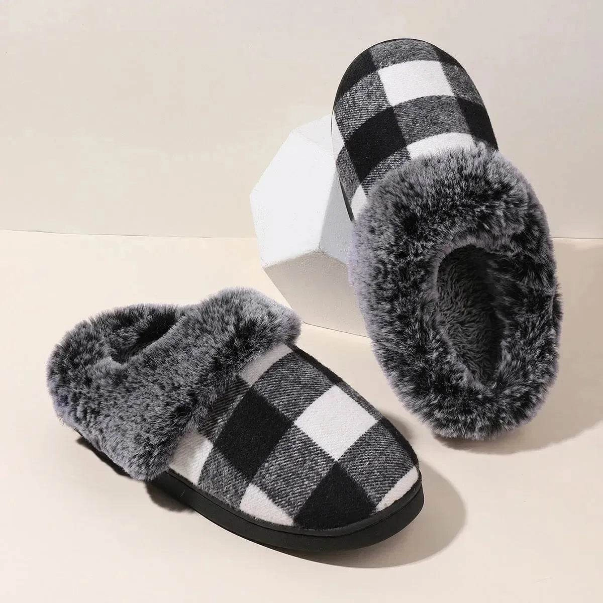 Snow Outdoor Activity Heavy Duty Footwear Winter Warm Plaid Plush Slippers Home Indoor Non-slip Bedroom Floor Soft Fuzzy Slipper For Couple Fashion Solid House Shoes