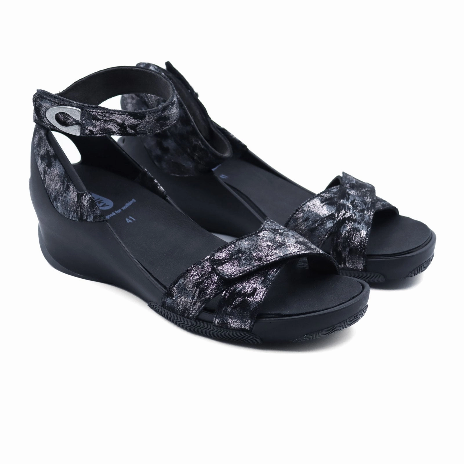 Wolky Era Wedge Sandal (Women) - Black Storm Suede Casual