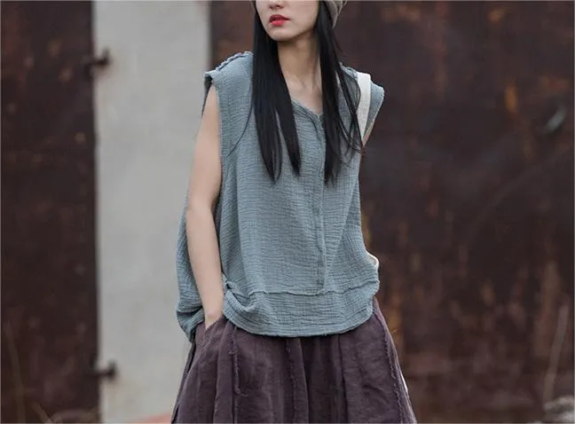 Women Double-Layer Soft Cotton Linen Vests High Strength Stitching