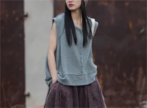 Women Double-Layer Soft Cotton Linen Vests High Strength Stitching