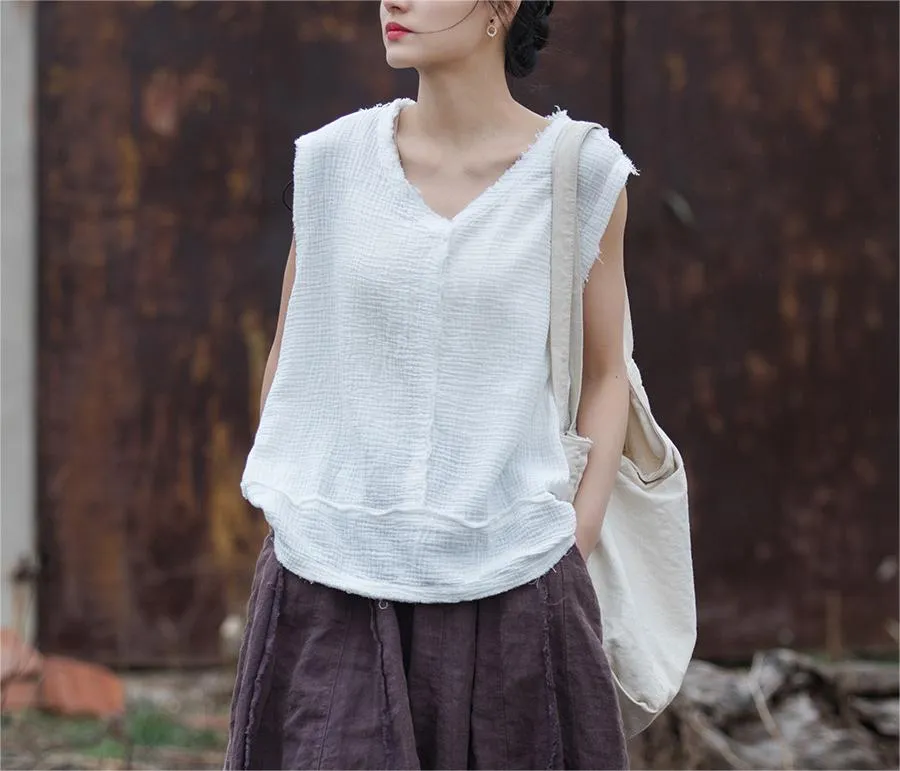 Moment Women Double-Layer Soft Cotton Linen Vests
