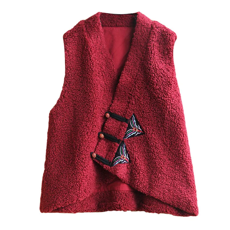 Party environment Women Embroidered Button- Up Warmth Sherpa Vests