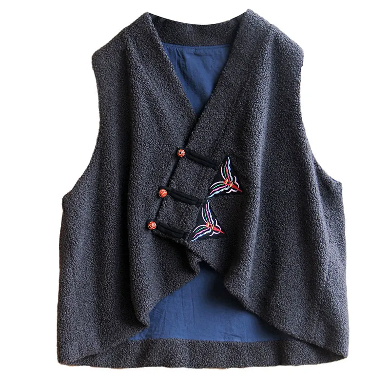 Snag Free Fabric teen's Women Embroidered Button- Up Warmth Sherpa Vests