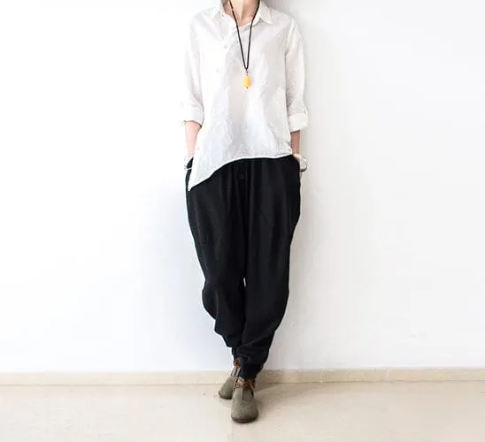 Women Loose Cotton Linen Harem Pants NonIrritatingSeams Minimalist Look