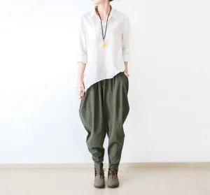 Women Loose Cotton Linen Harem Pants HighRiseWaistband