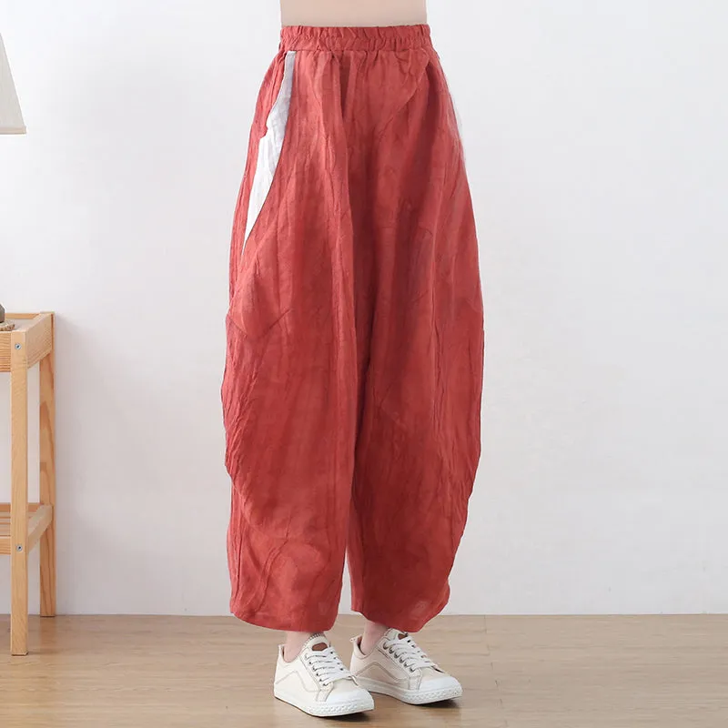 Chic Look Women Loose Crinkled Color Block Linen Pants