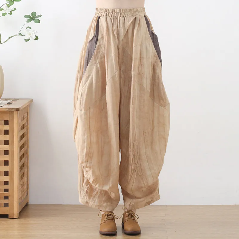 Chill Fit Women Loose Crinkled Color Block Linen Pants