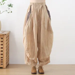 Chill Fit Women Loose Crinkled Color Block Linen Pants