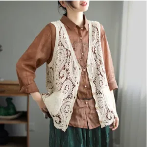 Strength Women Retro Hollow Lace Cotton Vest