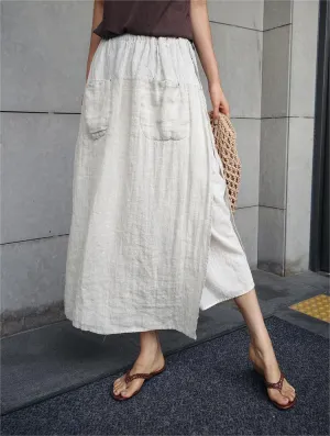 Women Slit Cotton Linen Wide Leg Cropped Pants Clean Lines