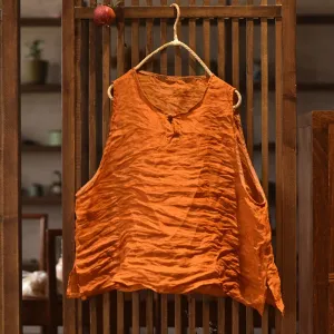 Women Spring Retro Crinkled Loose Linen Vest flexible in movement muted tone