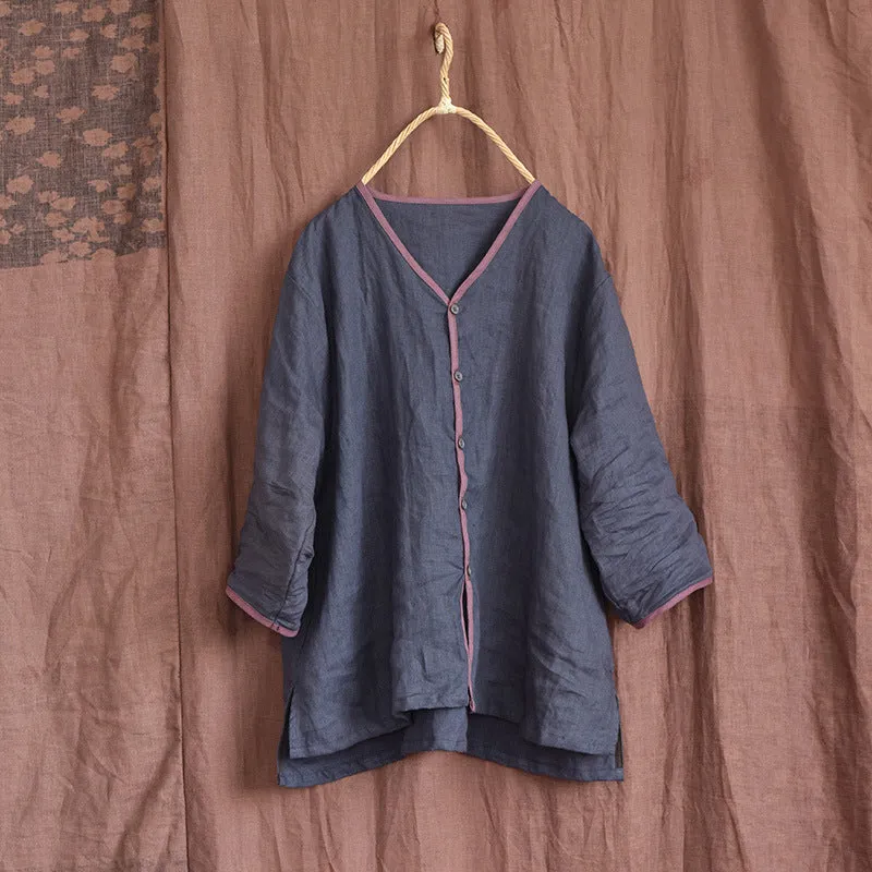 Women Spring Summer Cotton Linen Retro Blouse Sleek Style