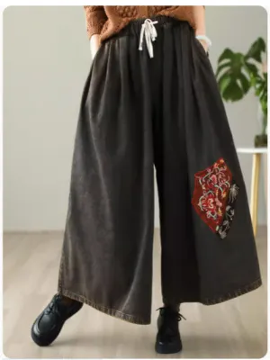 Women Summer Embroidery Denim Pants Tangle Free Cuffs UVProtectiveLayer