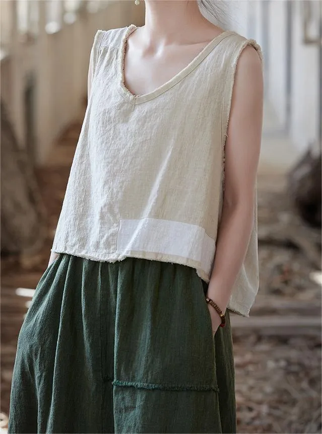low - cost materials density Women Summer Solid Color Linen Vest