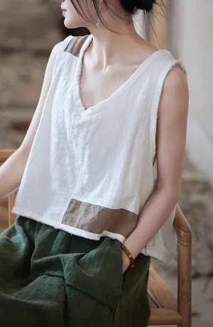 Women Summer Solid Color Linen Vest Gym Wear
