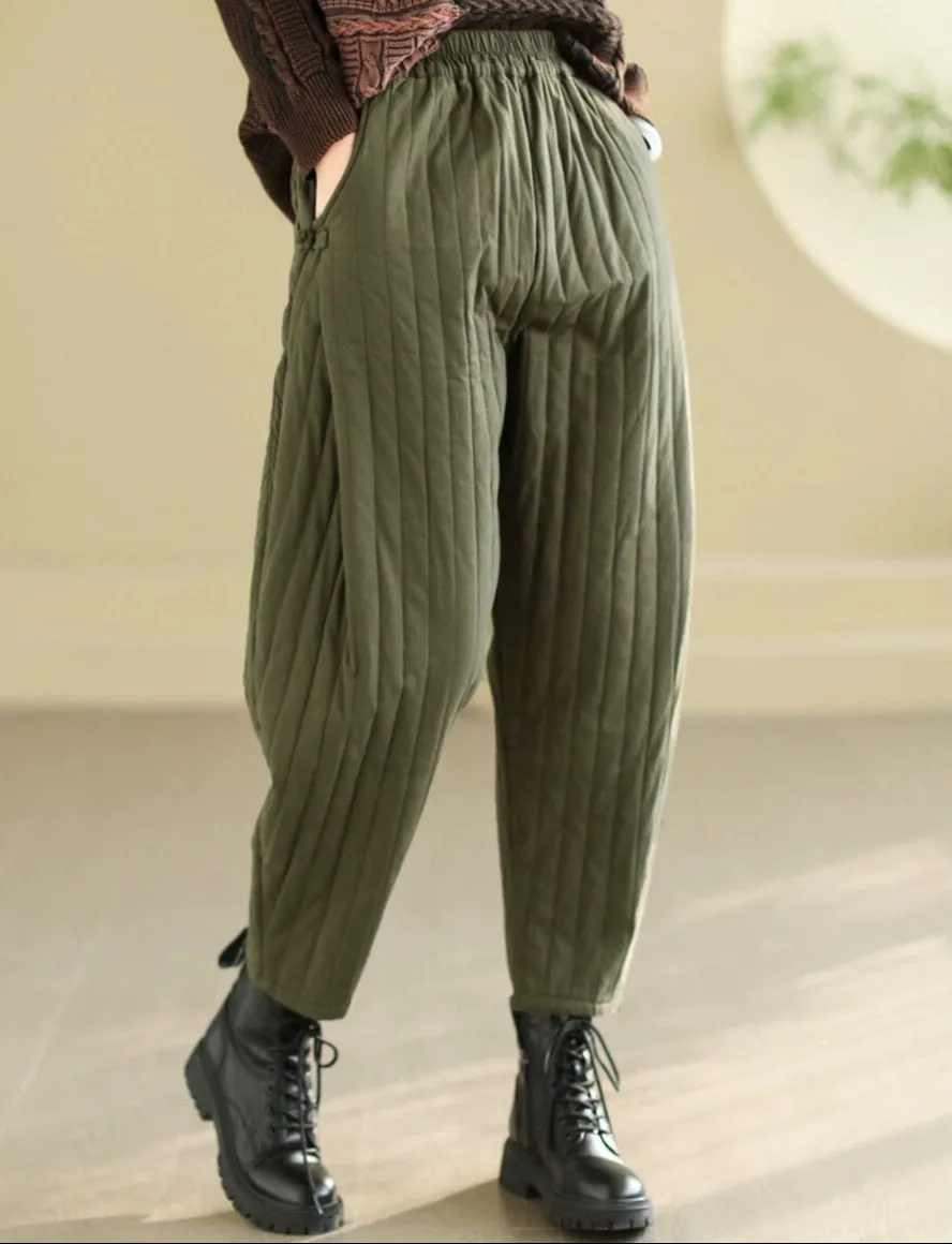 Women Winter Loose Casual Cotton Quilted Pants MachineWashable All Day Use