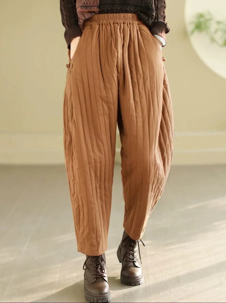 Casual Chic Women Winter Loose Casual Cotton Quilted Pants