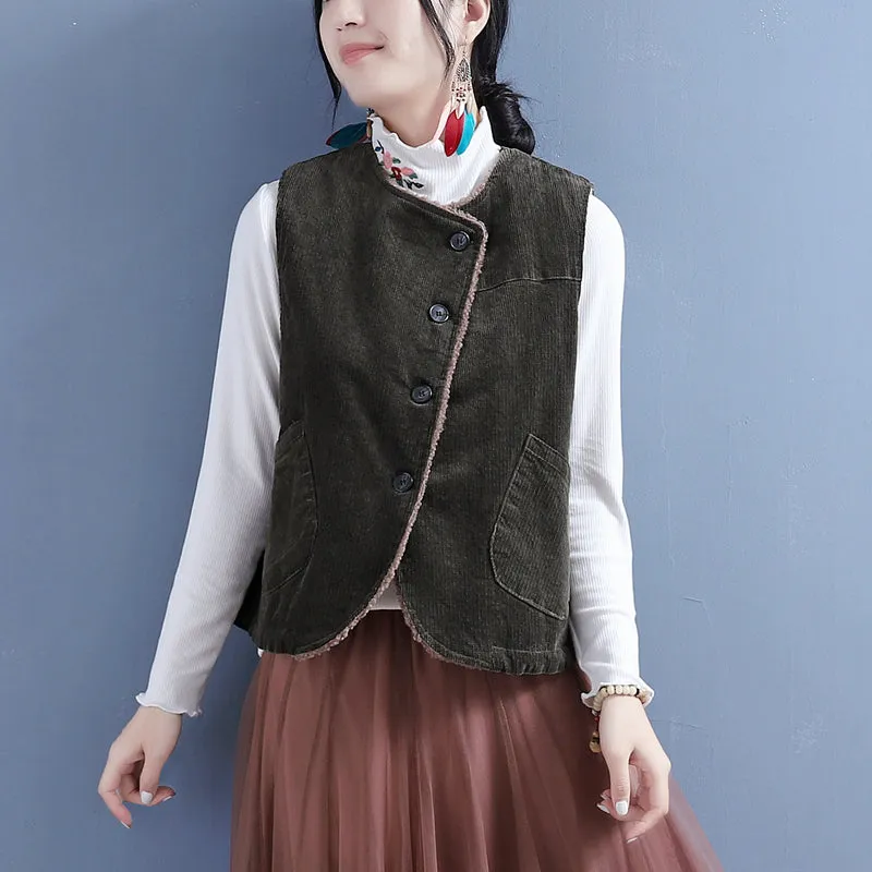 Women Winter Retro Woolen Loose Vest recreation