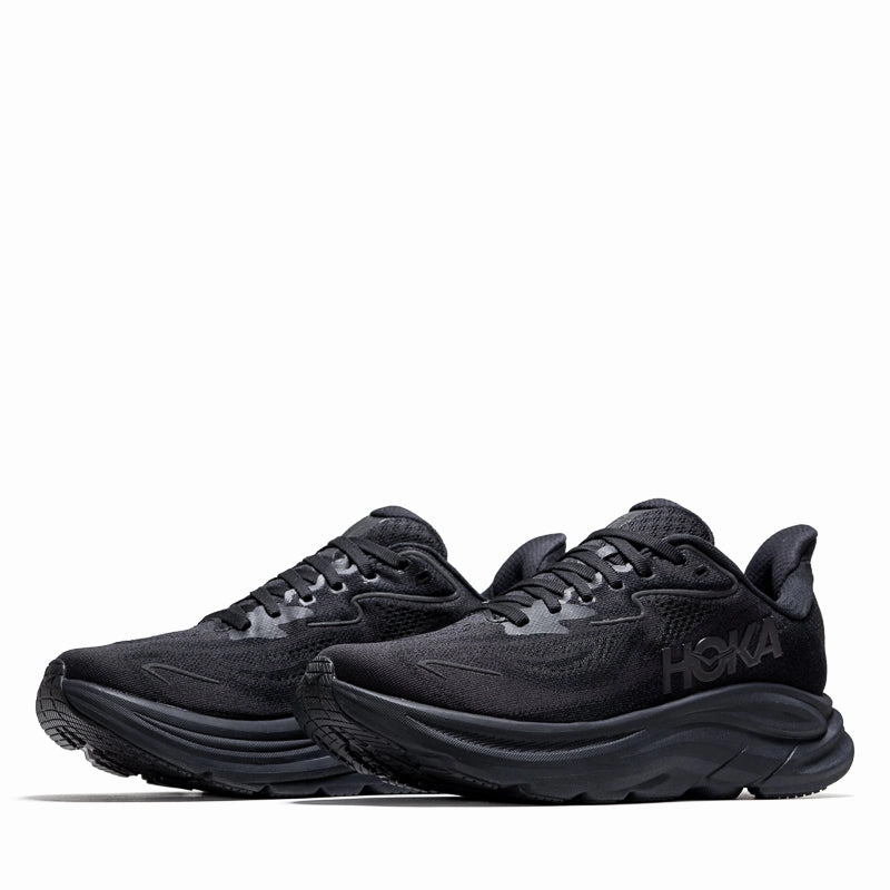 Women's Hoka Clifton 10 - Black/Black Heel Firm Versatile Walk.
