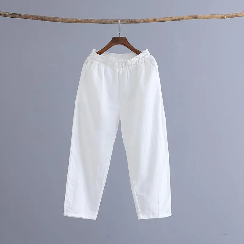 Slim Shape Babakud Women Cotton And Linen Casual Cropped Pants