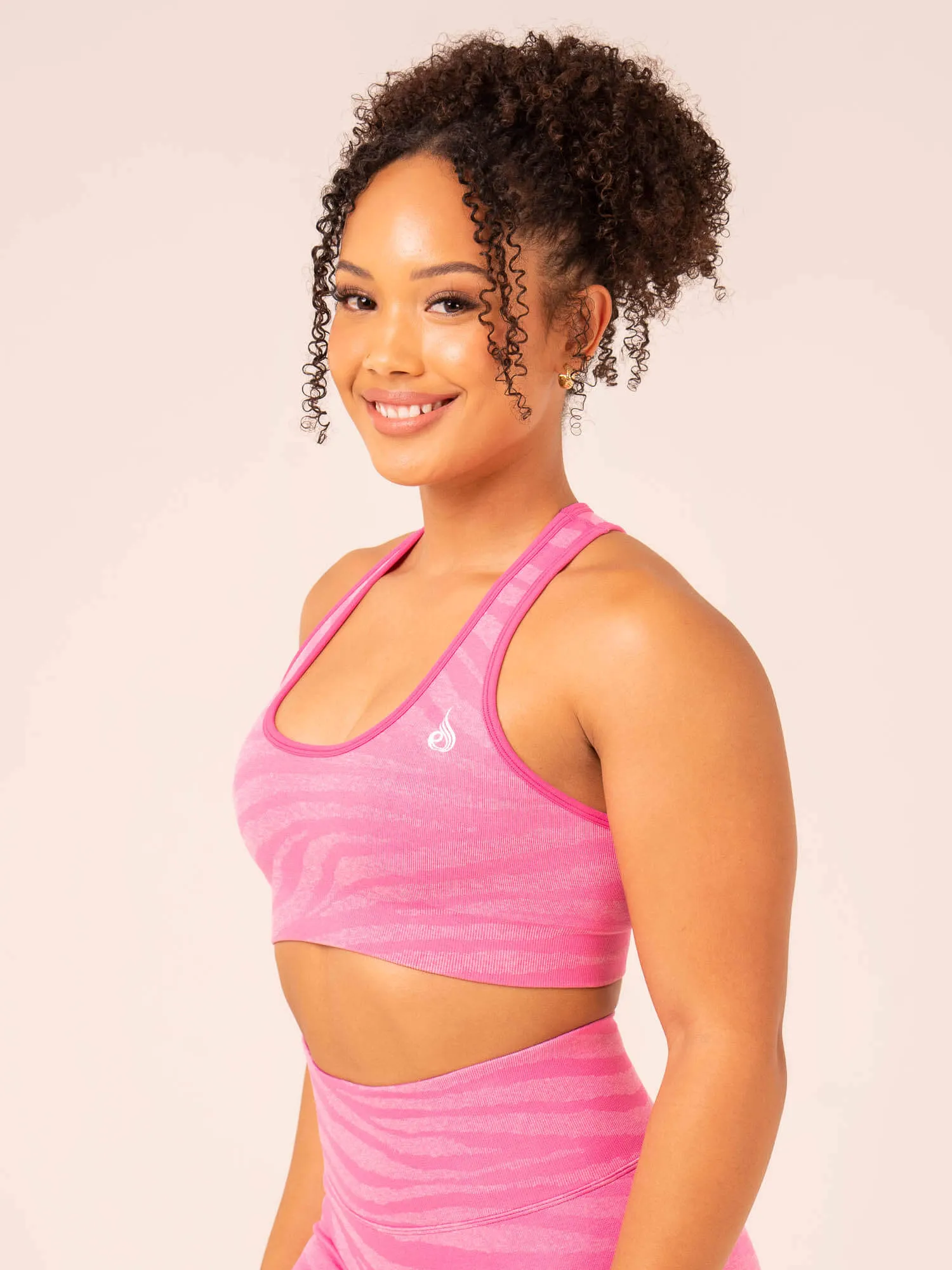Zebra Seamless Sports Bra - Pink Zebra Solid