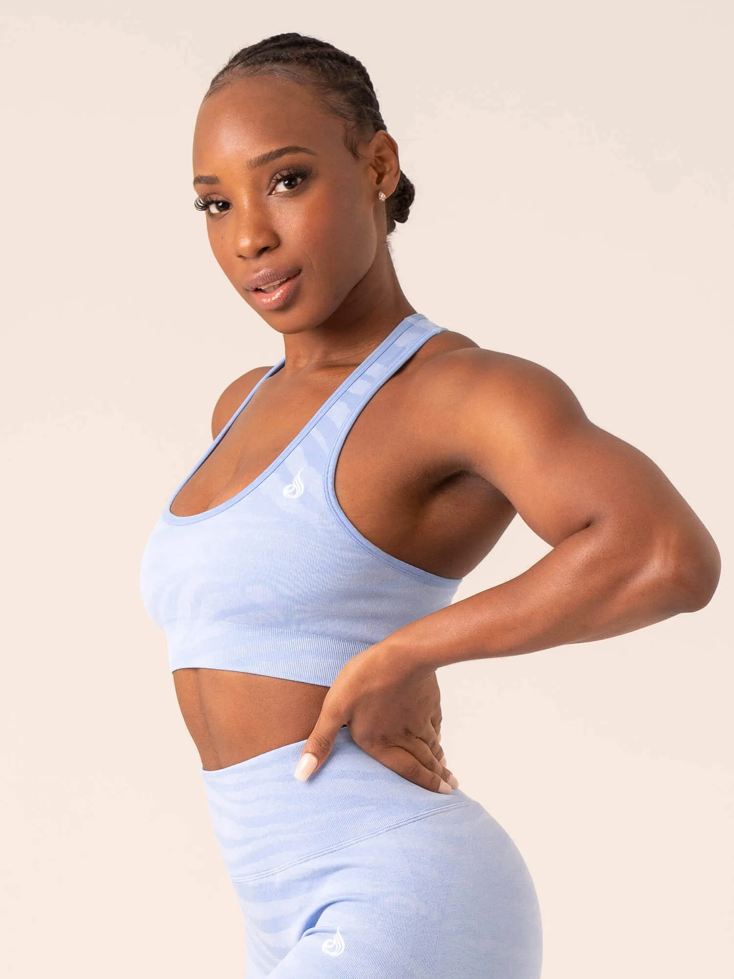 Zebra Seamless Sports Bra - Sky Blue Zebra Lightweight Support