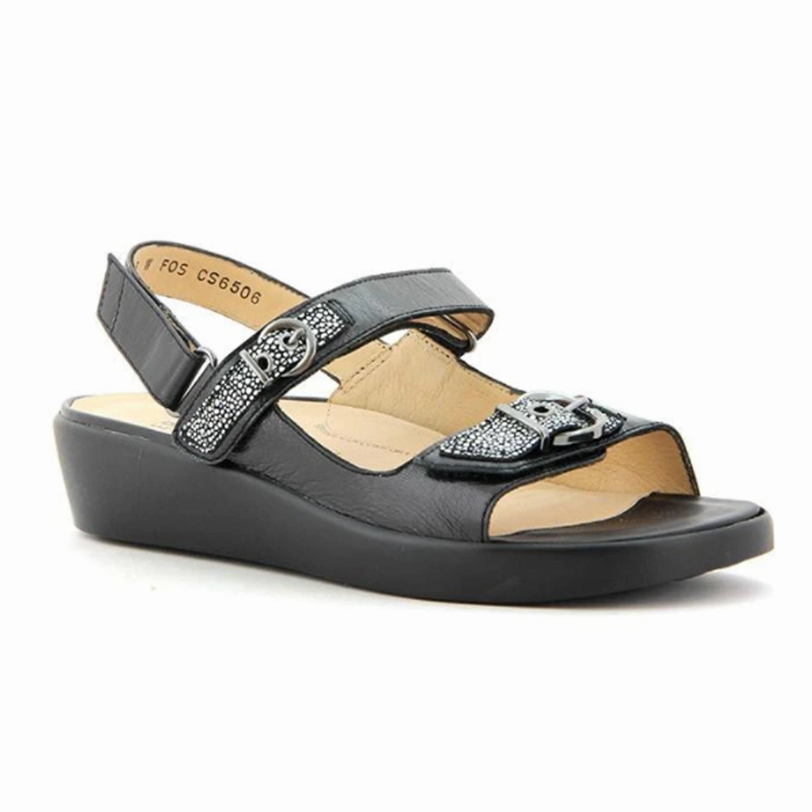 Ziera Mirren Backstrap Sandal (Women) - Black Stingray Minimalist Design