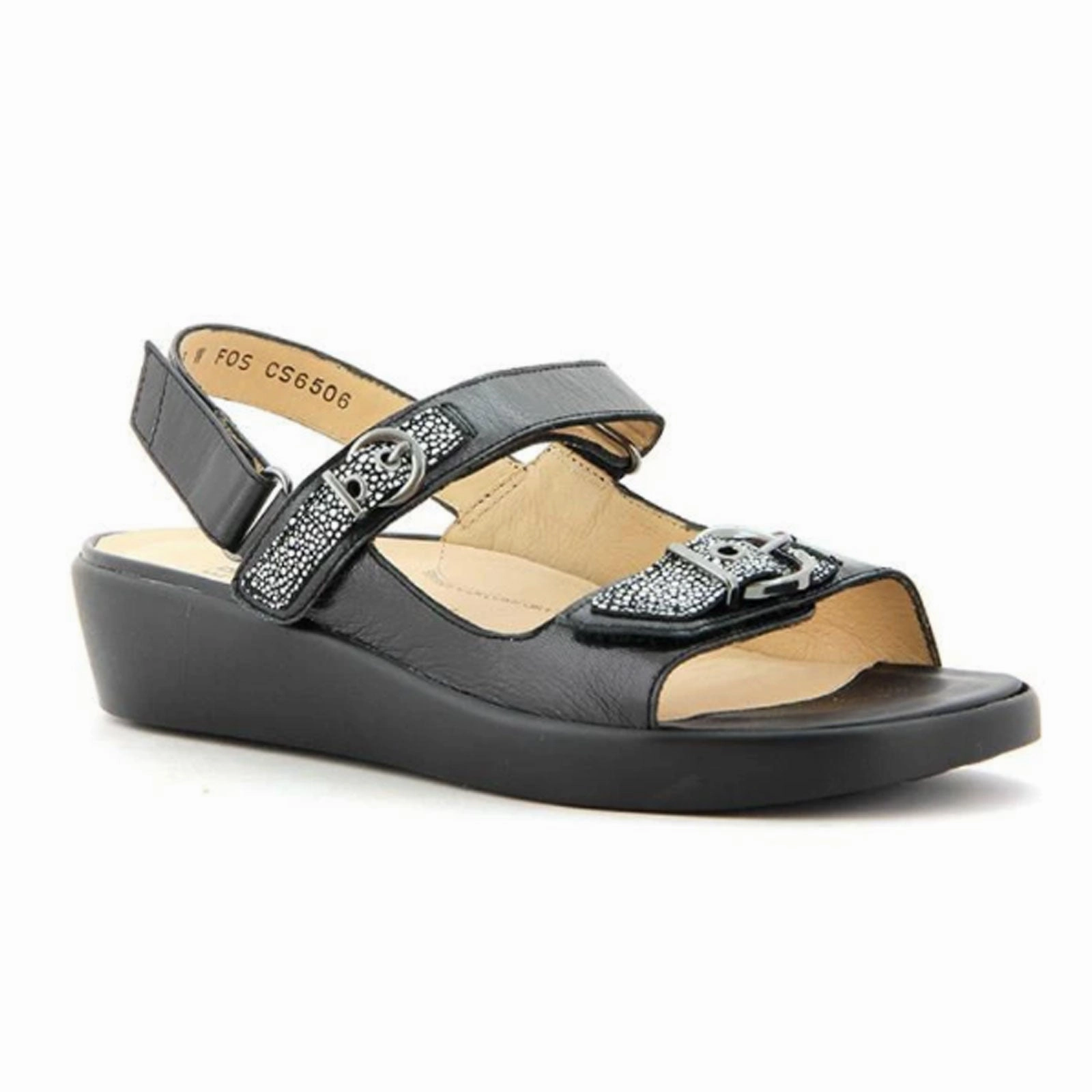 Ziera Mirren Backstrap Sandal (Women) - Black Stingray Flexible Sandals Elegant